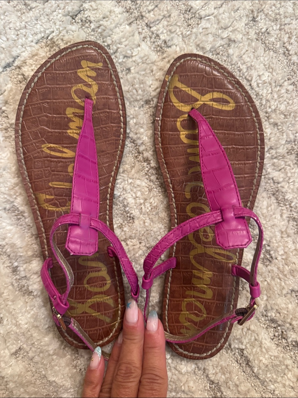 Sam Edelman Pink Leather T-Strap Sandals
